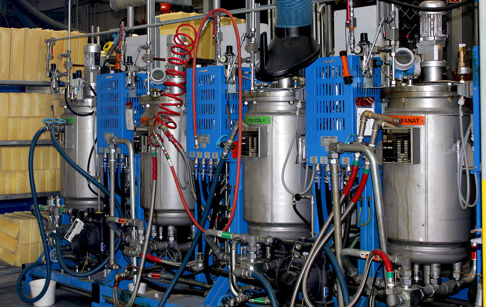 Flexible polyurethane foam is produced by mixing isocyanates and polyols.