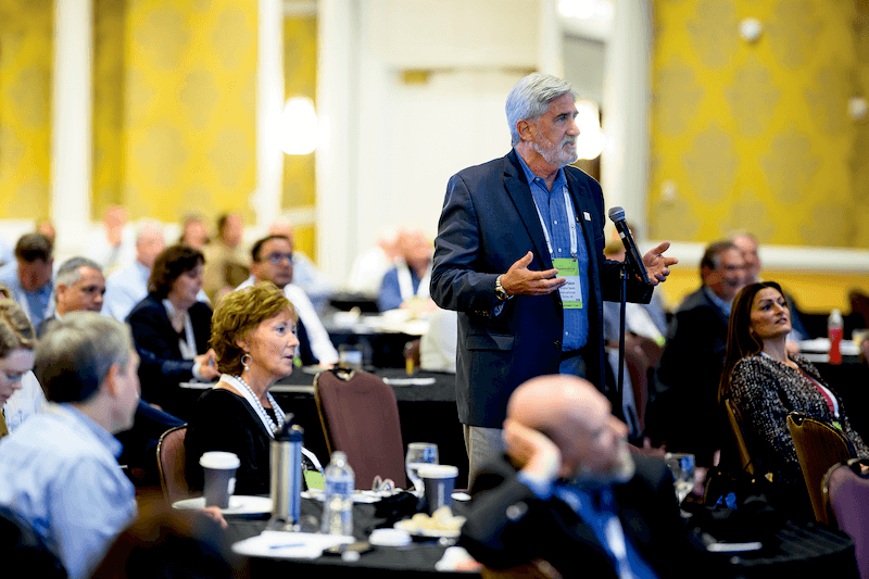 Allen Platek, vice president of new product development for Tempur Sealy International Inc., asked a question at the end of a session.