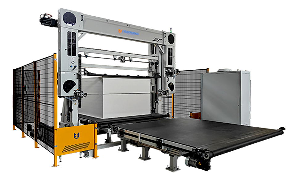 Automation in bedding. Elektroteks’ Onyx can cut foam vertically and horizontally with the same machine.