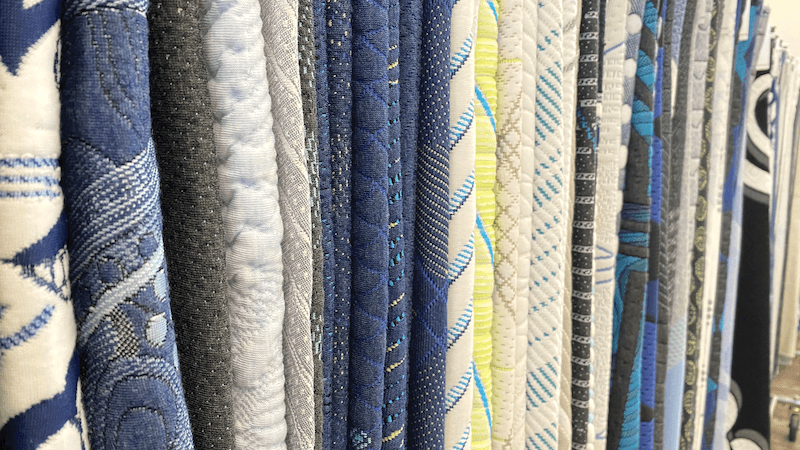 BekaertDeslee showroom innovation textiles. The showroom at BekaertDeslee’s space in Winston-Salem, North Carolina, holds a vast array of ticking examples.