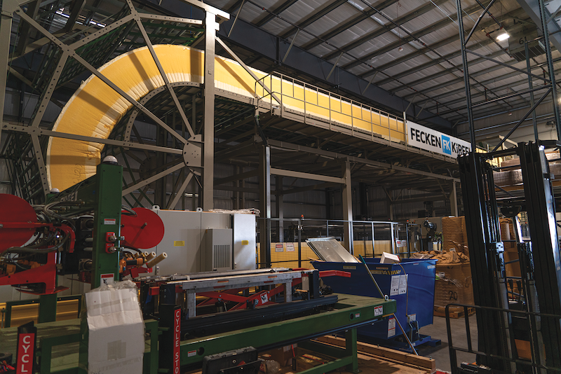 foam technology innovation. The horizontal splitting machine at bedding brand 3Z Brands cuts long blocks or buns of foam continually and rolls it to be used in the mattress making process. 