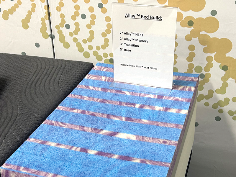 foam technology innovation. Future Foam’s Allay Next foam, seen here at the same show, features eye-catching purple swirls.