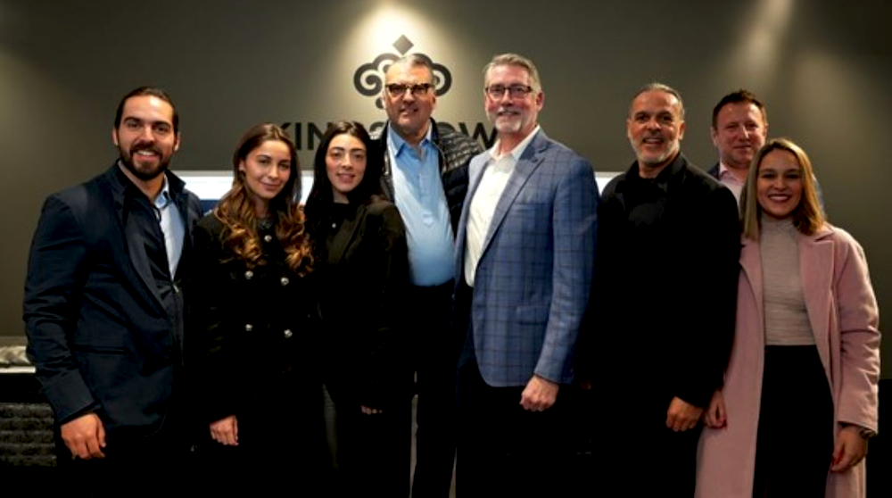 Pictured here: Representatives of the two companies celebrate their partnership: (from left) Xristos Dimitrakis, Nina Dimitrakis, Alexia Dimitrakis and Dimitrio Dimitrakis, all of Grupo Diveco; Frank Hood of Kingsdown, Panagiotis Dimitrakis of Grupo Diveco; Spencer Nicholls of Kingsdown; and Georgia Dimitrakis of Grupo Diveco.