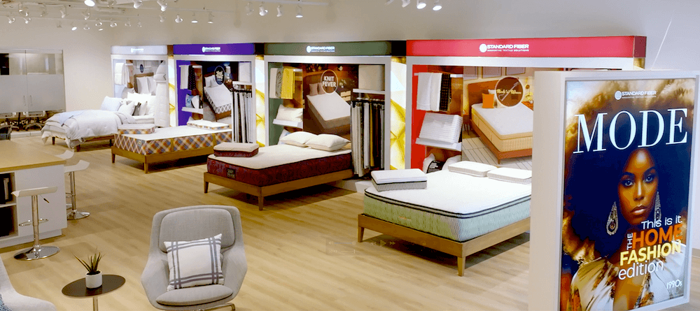 At the Las Vegas Market in January, the showroom featured creative vignettes exploring  the future (left) and past of bedding textile design.