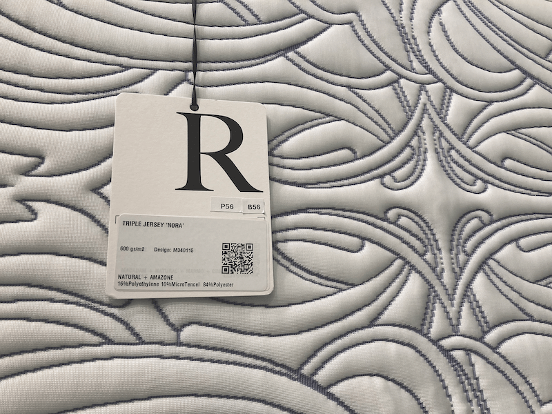 cool green mattress ticking . Lava Textiles employs bold typography to label its new
State of Mind collection featuring the Rethink line, which uses upcycled materials, such as used plastic bottles.