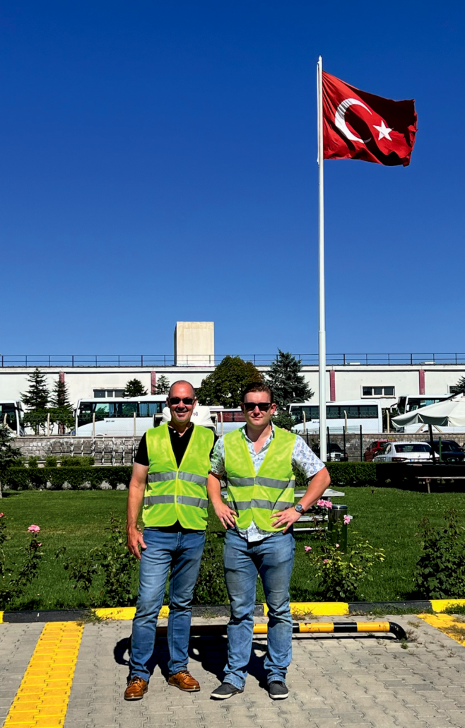 Todd Rowden (left) and Ryan Rowden
pause during a visit to Turkey to visit suppliers and check out machinery.